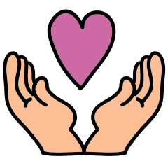 Cartoon hands holding love heart
